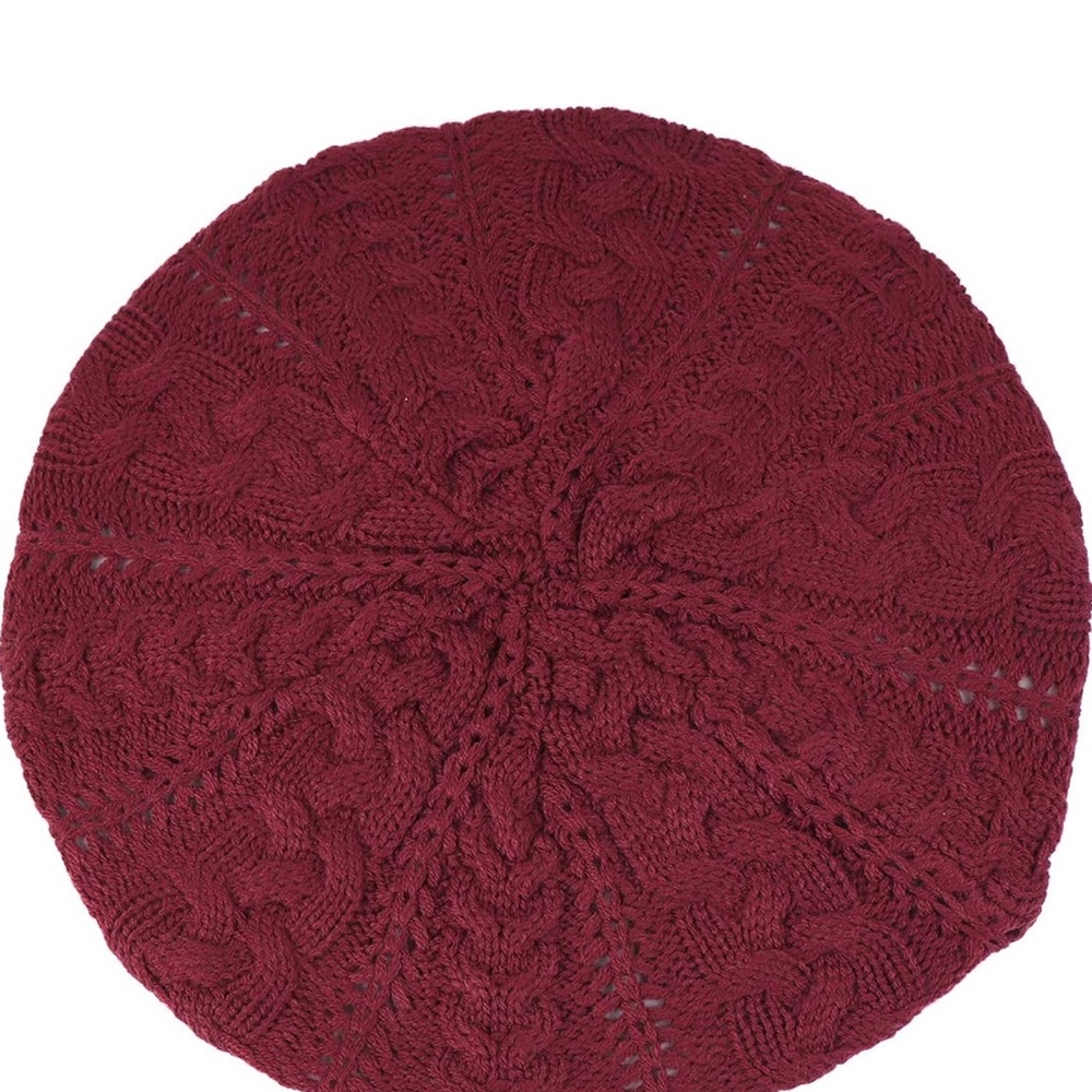 Lightweight Crochet Knitted Style Beanie Hat for Women, Slouchy Hat Burgundy - Picture 2 of 5